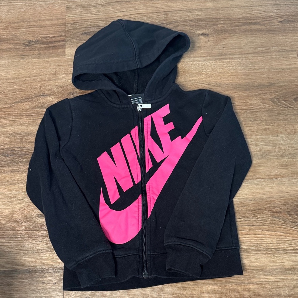 Nike Kids Black Zip Hoodie with Pink Logo